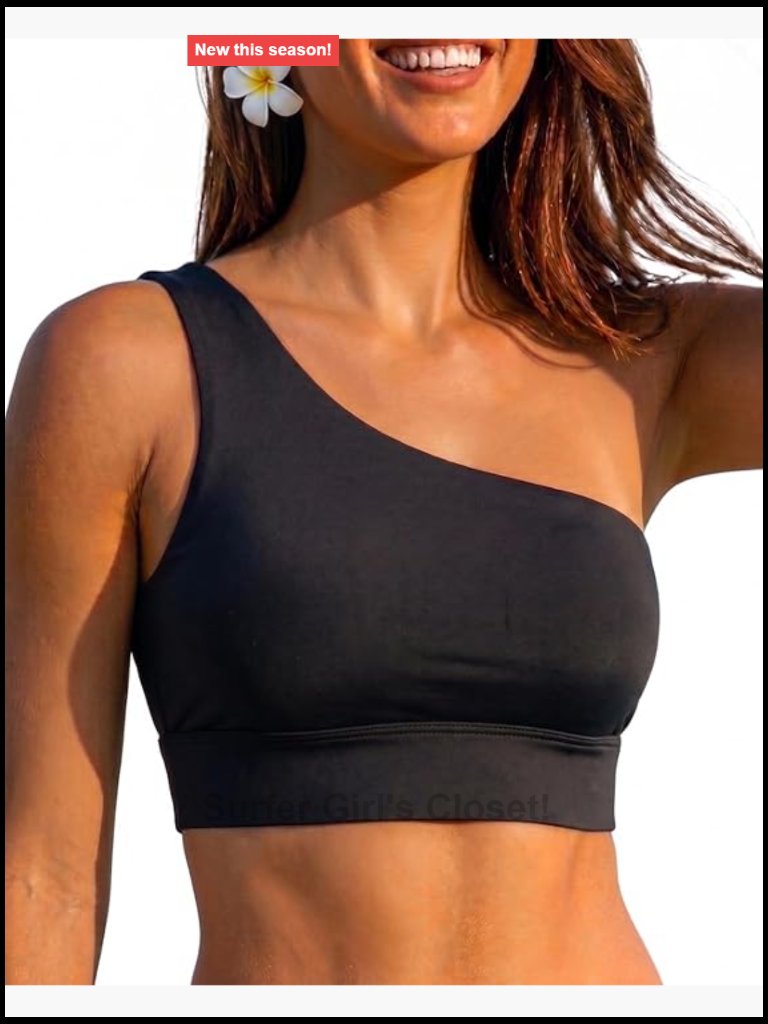One Shoulder Longline Crop Top Swim Bikini Top Only
